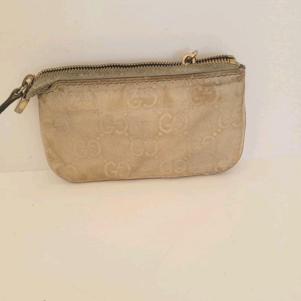 Gucci Logo Key Ring Fob Wallet Zip Pouch Monogram White Leather Compact Fair - Picture 2 of 11